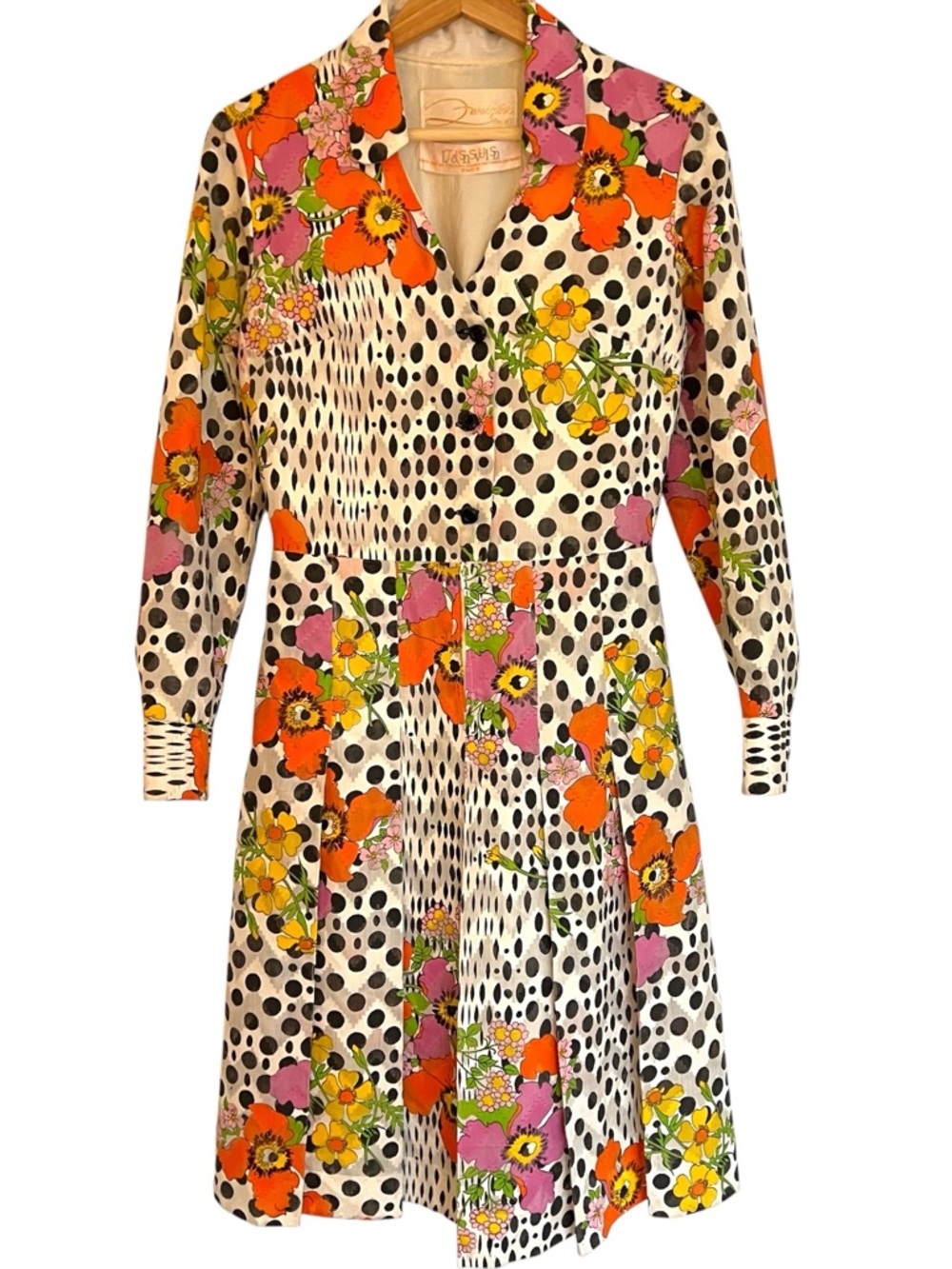1960s Lanvin mod print jacquard dress 
Pleated archival designer vibrant print S